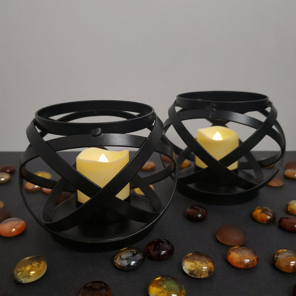 LumaBase Metal Candleholders with Battery Operated LED Candles